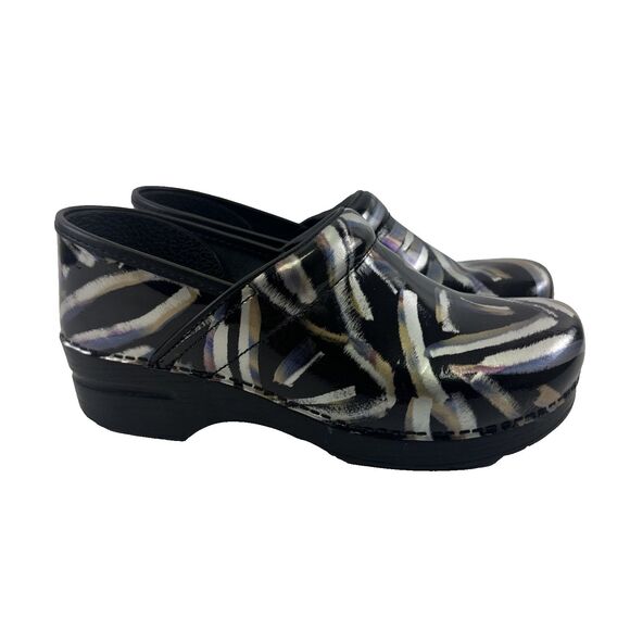 Dansko Professional Clog Metallic Brush Black Leather Slip On Comfort Womens 40 - Picture 1 of 12